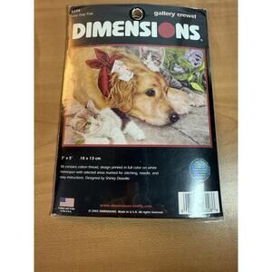 New Dimensions Lazy Day Pals Gallery Crewel Kit 7" x 5" Dog & Kittens 2002 6228